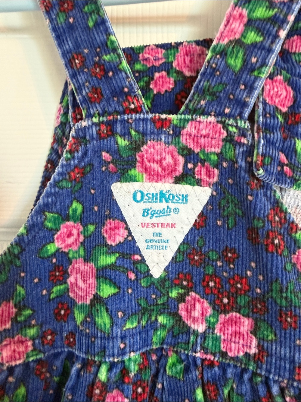 90’s Vintage OshKosh B'gosh Blue Floral Girls Overalls - Picture 3 of 7